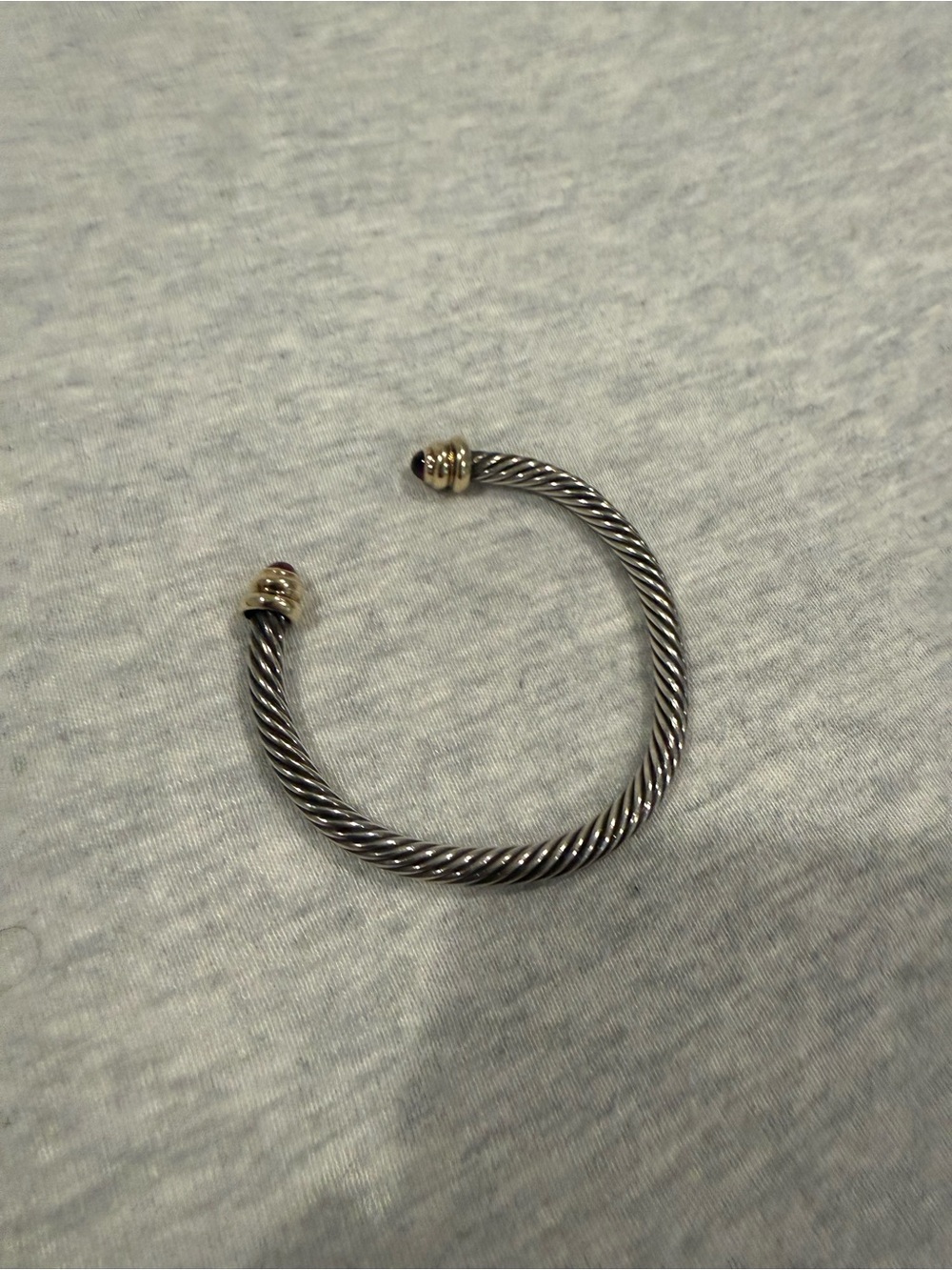 David Yurman Silver Cable Cuff Bracelet with Gold & Pink Accents